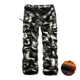 Fleece Cargo Pants Men Casual Loose Multi-pocket Trousers Men Winter Military Army Combat CamouflageTactical Pants Male Clothing 201110