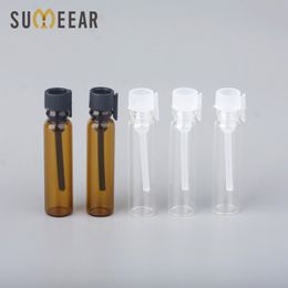 100Pcs/lot 1ml Amber Glass Essential Oils Trial Pack Tube Perfume Bottle Transparent Test for Sample