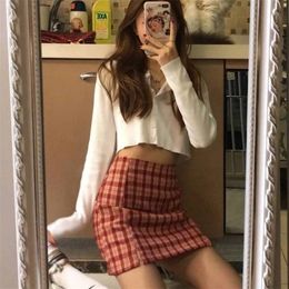 Women Split Plaid Mini Skirt with Under Shorts Mini Skort In Check 201109