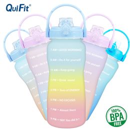 flip flops bottle UK - QuiFit 2L 64OZ 3.8L 128OZ Motivational Water Bottle With Time Marker Flip-Flop A Free Portable Sports Phone Stand GYM Jug 220309