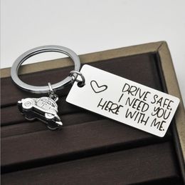 DIY Stainless Steel keychain Drive Safe handsome I love you safe driving wings car Key Ring party gift Key chian