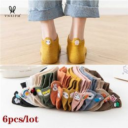 Spring 6 pairs of cute trendy socks female cartoon heel embroidery pure cotton women's socks casual sports funny ankle socks set 211221