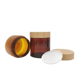 150G 250G Enpty PET Cream Bottle Bamboo Wood Lid Empty Transparent Plastic Jar Shiny Brown Cosmetic Packaging Refillable Container