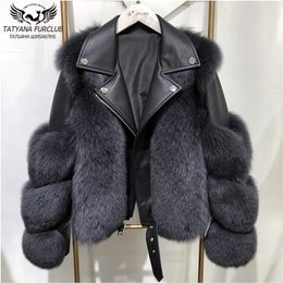 Winter Fashion Women Real Fox Fur Coats With Genuine Sheepskin Leather Whole skin Natural Fox Fur Jacket Luxury Outwear New 201212