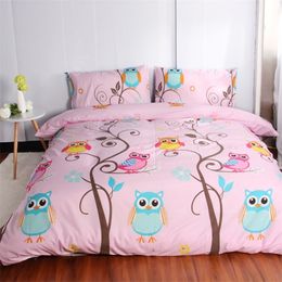 Owl Cartoon Kids Bedding Sets size 2/3Pcs Duvet Cover Set For USA Europe 4-7Pcs Bed Linens Sheet Set For Russia bedclothes Pink 201022