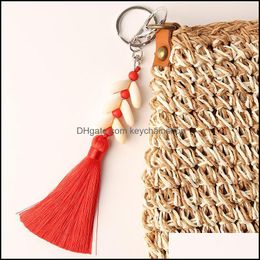 Keychains Fashion Accessories 1Pc Boho Style Colorf Keychain Shandmade Shell With Long Tassel Alloy Keyring For Women Girl Bag Gift E2281-E2