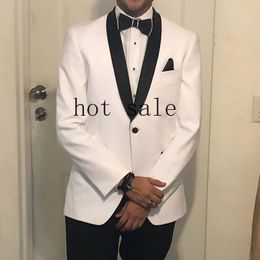 White Groom Tuxedos for Wedding Party Slim fit Mens Suit with Shawl Lapel Two Piece Male Suit Jacket Pants Prom Latest Style