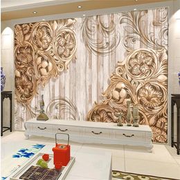 3D embossed European pattern wood grain mural background wall modern wallpaper for living room