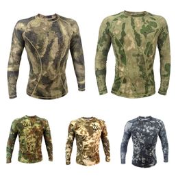 Tactical High Elastic Camouflage T Shirt Outdoor Woodland Hunting Shooting Shirt Battle Dress Uniform BDU Army Combat Clothing NO05-102