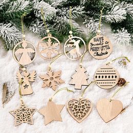 12pcs/box Christmas Wooden Pendants Xmas Tree Hanging Ornaments DIY Wood Crafts For Home Christmas Party New Year Decorations Y201020