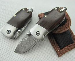 3.46 Inch Damascus Pocket Folding Knife VG10 Damascuss Steel Blade Rosewood + Steel Head Handle Knives With Nylon Sheath