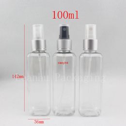 100ml square transparent colored cosmetic bottles spray , wholesale,100cc with silver sprayer pump water mist bottlesgood package