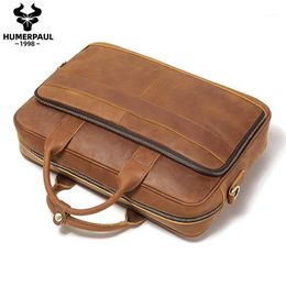 Briefcases 2021 Men's Briefcase Genuine Leather Business Handbag Laptop Casual Large Shoulder Bag Vintage Messenger Bags Luxury Bolsas1