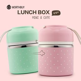 WORTHBUY Cute Japanese Lunch Box For Kids School Portable Food Container Stainless Steel Bento Box Kitchen Leak-Proof Lunchbox T200710