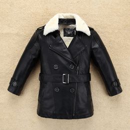 turn down collar thick fleece thermal boys faux leather jacket winter kids coat warm children's clothing 201126