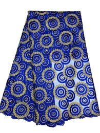 Classic royal blue embroidered African lace fabric Swiss voile high quality french net guipure with stones for sewing wedding 5 Yards