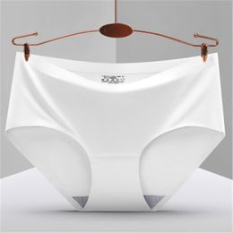 Wholesale Womens Seamless Ice Silk Panties Fashion Trend Solid Colour Middle Waist Underwear Female Erotic Lingerie Casual Comfortable Briefs