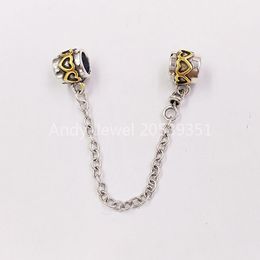 Andy Jewel Authentic 925 Sterling Beads Sterling Silver Hearts Safety Chain Charms Fits European Pandora Style Jewelry Bracelets & Necklace 7903