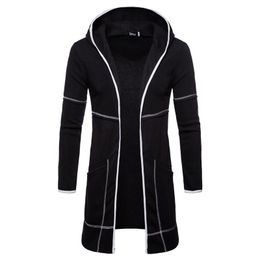 Mens Hooded Cotton Cardigan Pocket Fashion Patchwork Autumn Winter Warm Long Clothes Casual Knitted Coat Drop Shipping Discount 201104