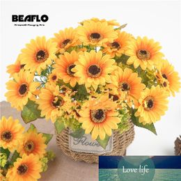 1 Bouquet Artificial Flowers Sunflower Silk Fake Flower with Leaves Flores for DIY Shop Home Garden Wedding Decoration