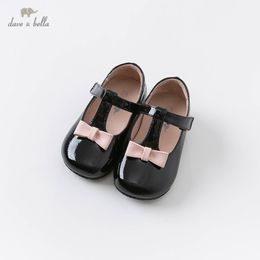 Dave Bella spring autumn baby girl pink bow leather shoes children girls brand shoes LJ201104