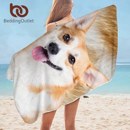 BeddingOutlet Puppy Bath Towel Bathroom 3D Dog Beach Towel for Adult Corgi Pug Dachshund Microfiber Sunblock Wrap Blanket 75x150 Y200429