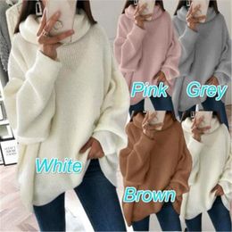 Women Knitting Sweater Fashion Trend Long Sleeve High Neck Large Size Pullover Tops Designer Female Winter Solid Colour Casual Loose Sweater
