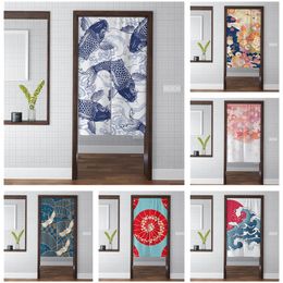 Japanese Noren Flower Bird Carp Door Curtain Take You Good Luck Home Decor Bedroom Kitchen Short Plush Colourful Artistic Curtain LJ201224