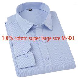 Men's Casual Shirts Fashion High Quality Spring Cotton Men Long Sleeve Plaid Light Blue Formal Thin Plus Size M LXL-6XL 7XL 8XL9XL1