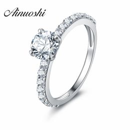 AINOUSHI New Hot Sale Luxury Band Ring Pave Engagement Rings For Women Beautiful Princess Cut Rings Y200106