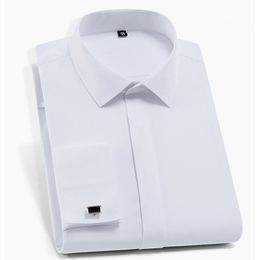 Quality French Cufflinks covered button turndown collar long sleeve solid plain business men slim fit non-iron dress shirts LJ200925
