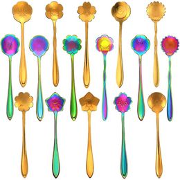 8 Pcs/Set Vintage Stainless Steel Spoon Flower Shaped Stiring Spoons Ice Cream Sugar Cake Tableware Spoon