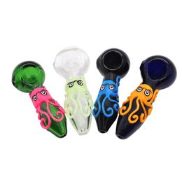 Handmade Glass Oil Pipe For Smoking Octopus Pattern Handle Pyrex Glass Dry Herb Smoking Pipe Oil Burner Pipe 104 MM Hand Spoon Pipes