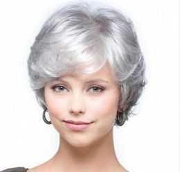 Trendy Short Silver Grey Towheaded Curly Synthetic Capless Wig Hair