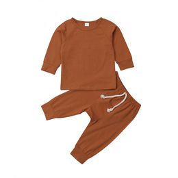 Cotton Newborn Baby Boys Solid Clothes Sets Boy Girls Sleepwear pajamas Set Tops Pants 0- LJ201223