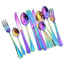 16 Pcs Tableware Set Colourful Romantic Dinner Set Rainbow Flatware Set Y200610