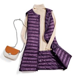 Schinteon New Women Ultra Light Down Vest Casual Long Slim Waistcoat High Quality Winter Bottoming Vest M-4XL 201103