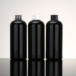 12pcs 400ml empty plastic black PET bottle with dispensing cap for cosmetic packaging, lotion containers screw lid