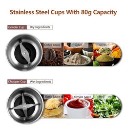 FreeShipping 2-in-1 Wet and Dry Double Cups 300W Electric Spices and Coffee Bean Grinder Stainless Steel Body and Miller Blades
