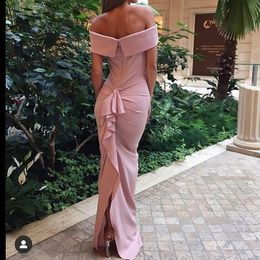 Dusty Pink Off The Shoulder Bridesmaid Dresses For Wedding Zipper Back Ruffles Maid Of Honor Gowns Women Formal Party Dress