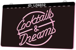 LD6032 Cocktails & Dreams Bar Beer Wine PubLight Sign 3D Engraving LED Wholesale Retail