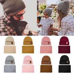 Wholesale- Women's Autumn Winter Hat and Scarf Set Knitted Beanies Hats Ring Scarf for Kids Beanie Hat Men Parent-child 2 Pieces