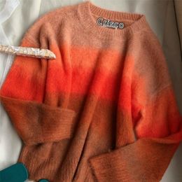 Gentle Colours Women Sweater Gradient Rainbow Colour Mohair Pullover Sweater 201030