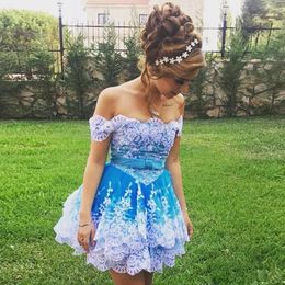 Off Shoulder Junior White Lace Appliques Short Mini Homecoming Dresses Sexy Vestidos De Prom Dresses Graduations Party Gowns L145