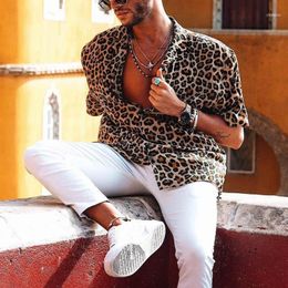 Mens Hawaiian Shirt Male Casual Printed Men's Baggy Beach Leopard Print Short Sleeve Button Retro Shirts Tops Blouse S-3XL11290U