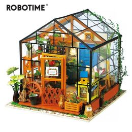 Robotime 5 Kinds DIY Doll House with Furniture Children Adult Miniature Dollhouse Wooden Kits Toy DG LJ200909