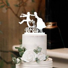 Custom Personalized Mr Mrs Name Wedding Cake Topper with Cat Cursive Calligraphy Unique Bride and Groom Cake Topper with Pet Mermaid Dress