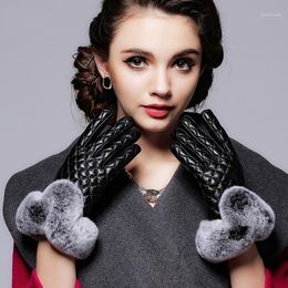 Five Fingers Gloves Touch Screen For Woman Winter Warm Genuine Leather Elegant Ladies Real Fur Sheepskin1