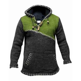 Mens Sweaters Casual Hooded Autumn Winter Male Hooded Knitted Pullovers Long Sleeve Patchwork Sweaters for Men Dropshipping