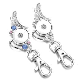 18mm Metal Rhinestone Snap Button Keychains Keyring Pendant Layard For Women Gift